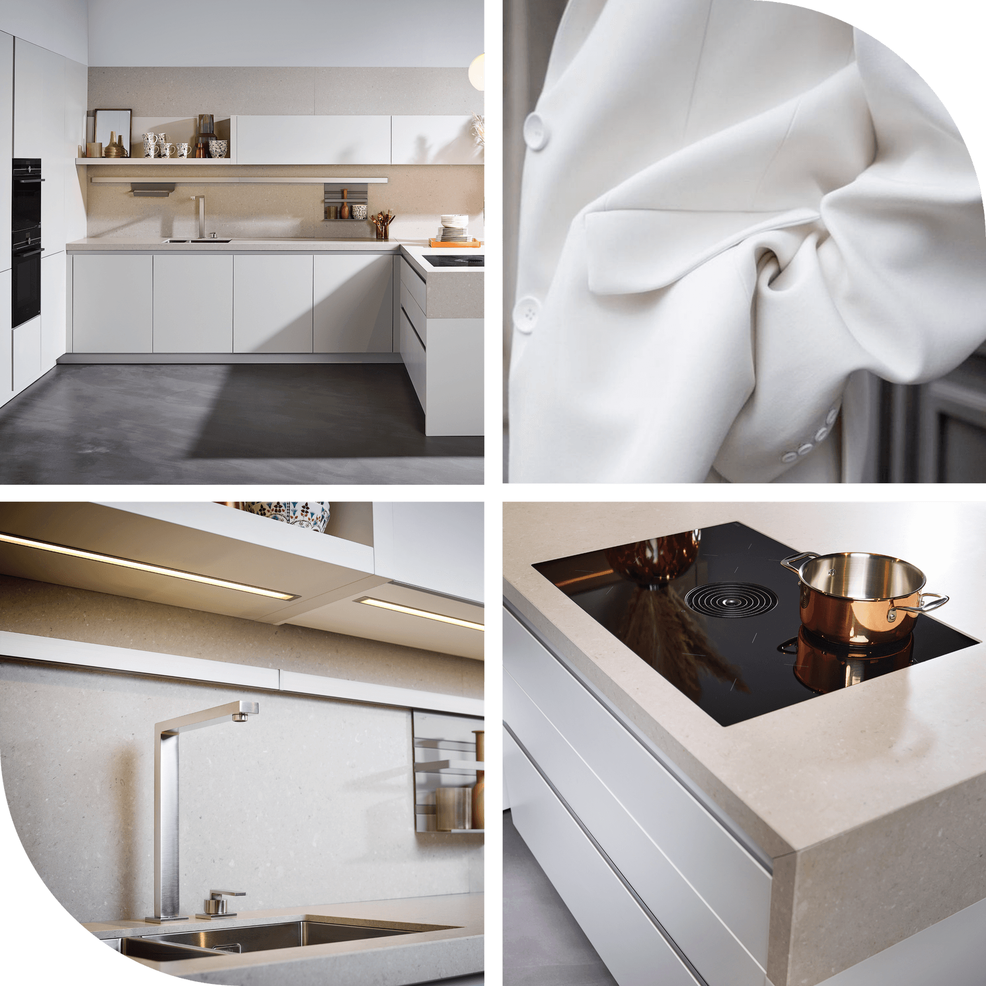 Lichtgrijze L-keuken Barletti