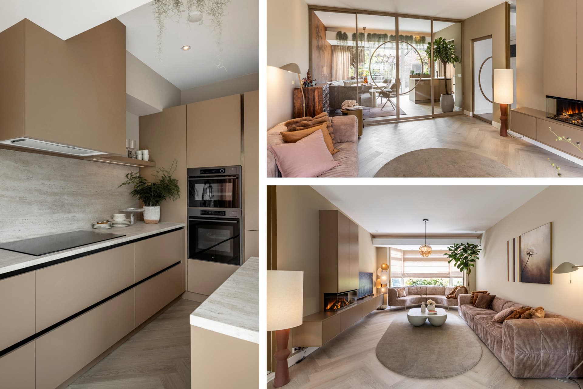 Woonkeuken met beige fronten en spoeleiland