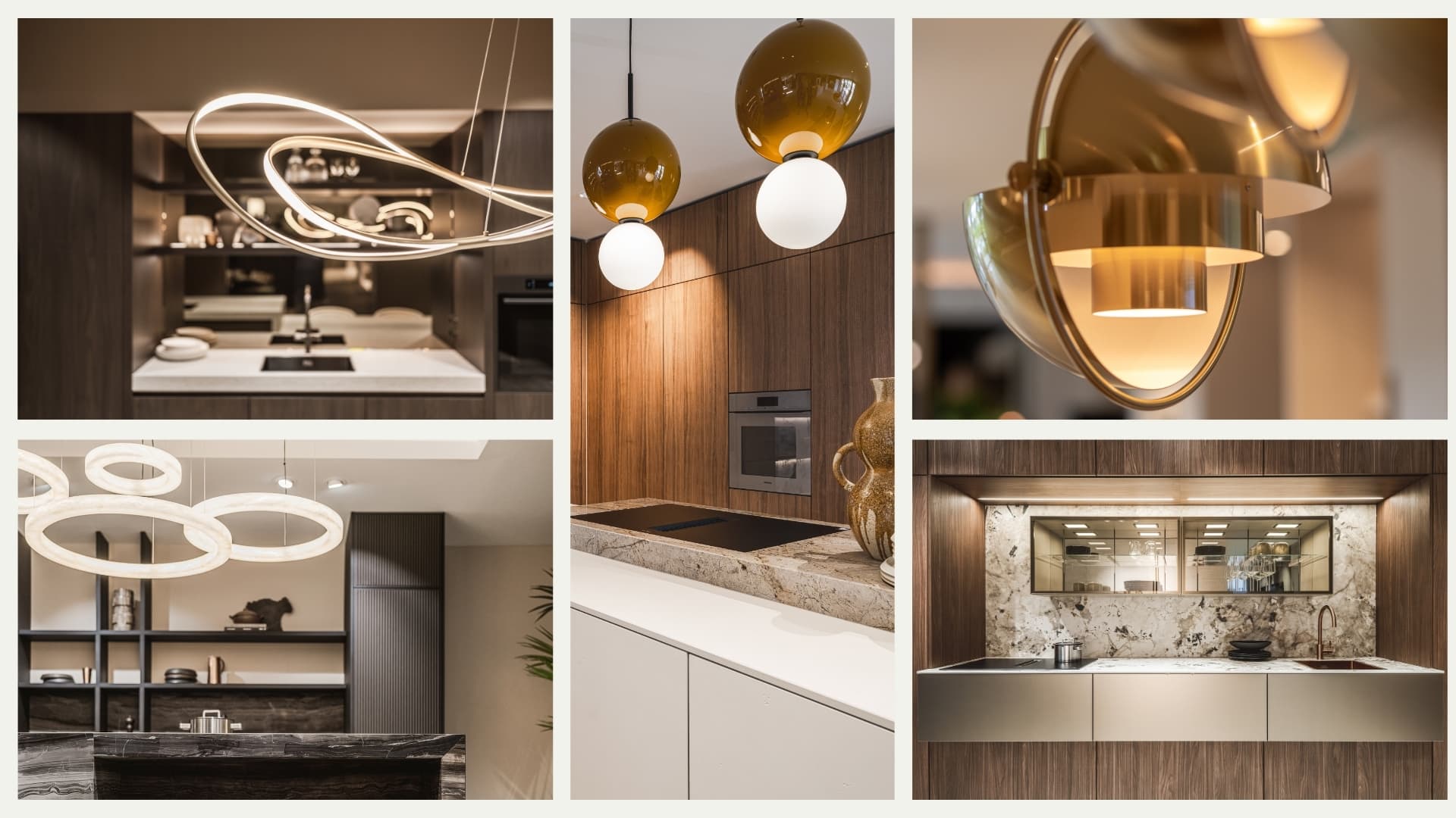 Verlichting.jpg Moodboard met 5 verschillende foto's met keukenverlichting